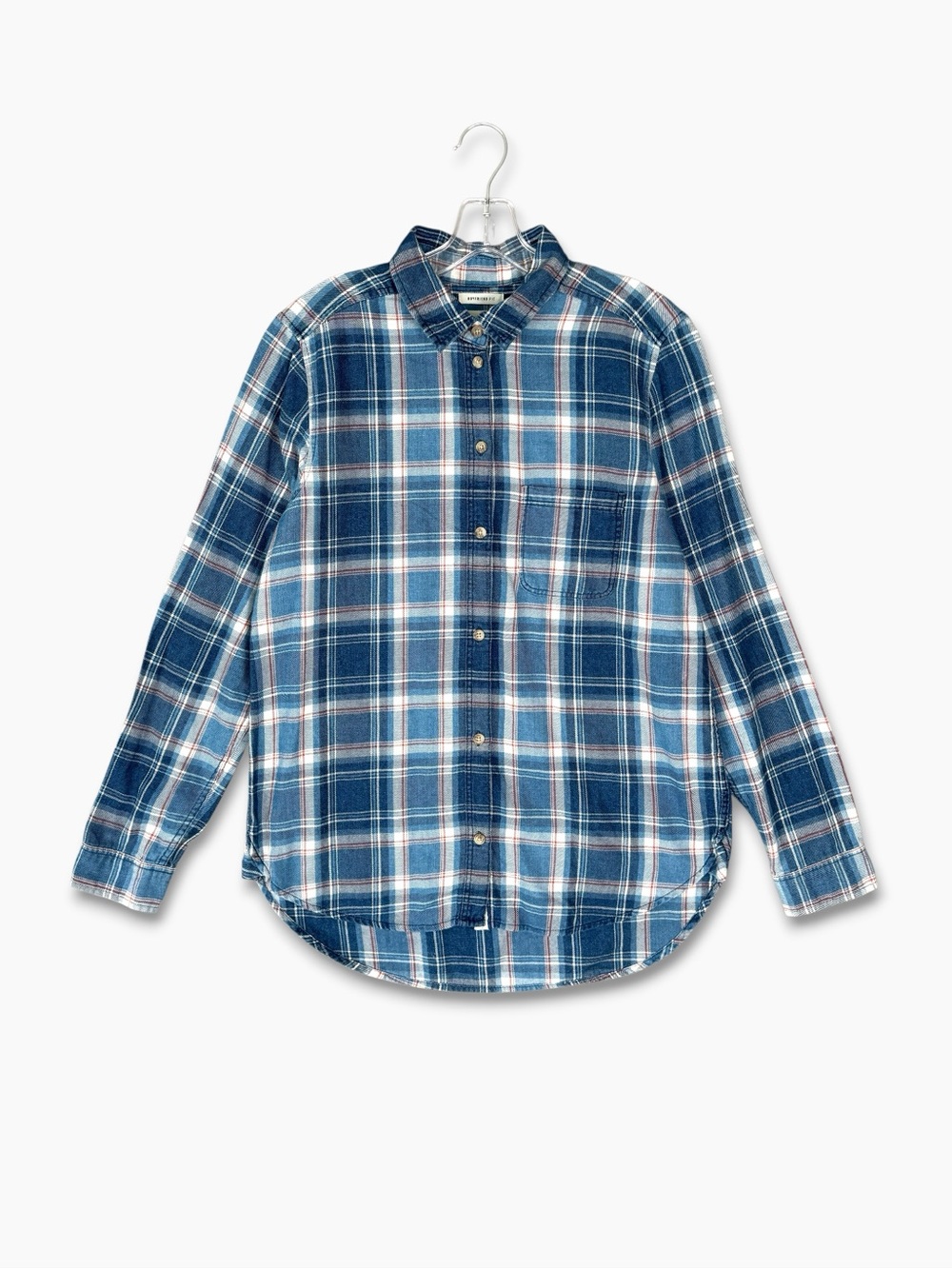 AMERICAN EAGLE Plaid Flannel Shirt M Indigo Blue‎ Boyfriend Fit Casual Grunge